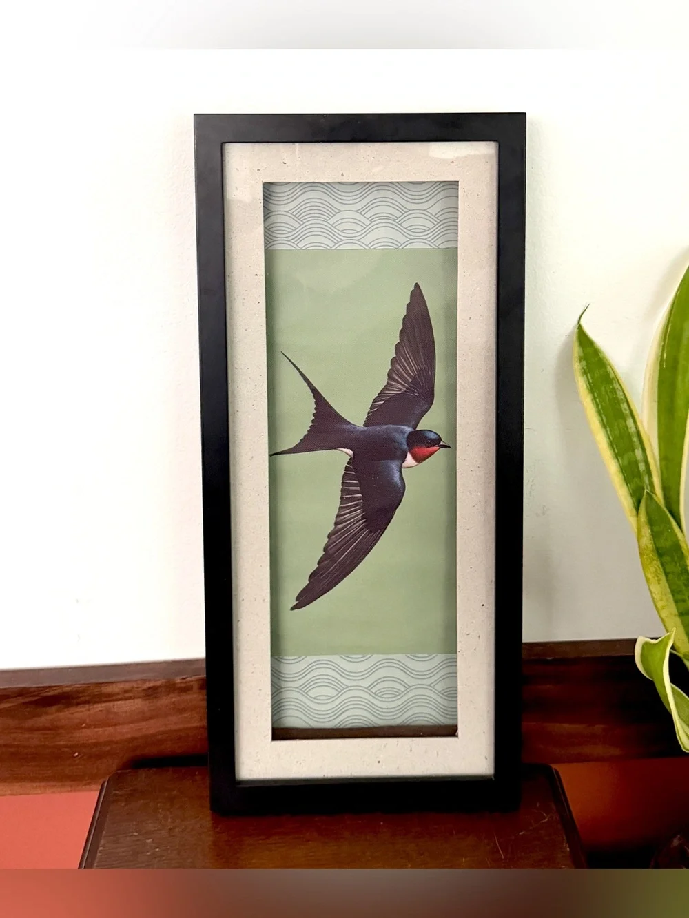 Vintage Swallow Bird Canvas Art Print Shadowbox Black Framed Wall Art 8x18” Boho